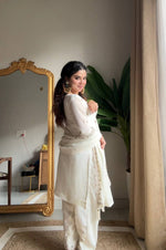 Thumbnail for Evanik Designer White Chinon With Beads Embroidered Work Kurta Set