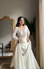 Thumbnail for Evanik Designer White Chinon With Beads Embroidered Work Kurta Set