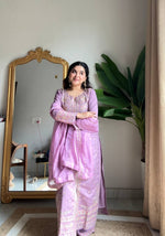 Thumbnail for Evanik Lavender Roman silk Embroidered Sequence Work Party Wear Plazzo Suit