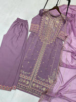 Thumbnail for Evanik Lavender Roman silk Embroidered Sequence Work Party Wear Plazzo Suit