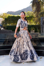 Thumbnail for Evanik Women Tussar Silk With Floral Print Lehenga Blouse With Koti - Cream