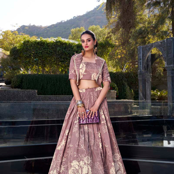 Evanik Women Tussar Silk With Floral Print Lehenga Blouse With Koti - onionpink - Distacart