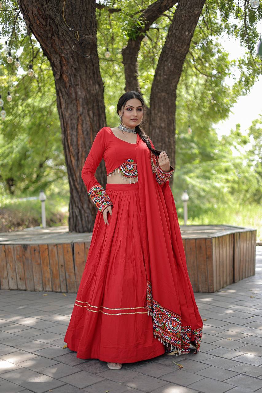 Lorenvalley Red Rayon with Real Mirror Embroidered Kutchi Thread work with codi Lehenga Choli - Distacart