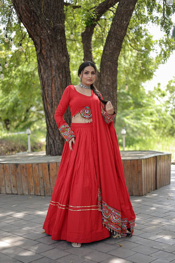 Lorenvalley Red Rayon with Real Mirror Embroidered Kutchi Thread work with codi Lehenga Choli - Distacart