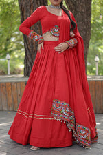 Thumbnail for Lorenvalley Red Rayon with Real Mirror Embroidered Kutchi Thread work with codi Lehenga Choli - Distacart