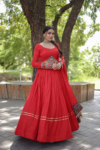 Lorenvalley Red Rayon with Real Mirror Embroidered Kutchi Thread work with codi Lehenga Choli - Distacart