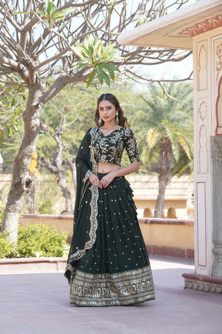 Lorenvalley Green Faux Blooming Georgette with Sequins Embroidered work Lehenga Choli - Distacart