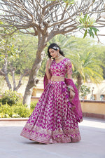 Thumbnail for Lorenvalley Magenta Pure Viscose Jacquard with Embroidered Sequins work Lehenga Choli - Distacart