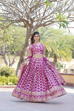 Thumbnail for Lorenvalley Magenta Pure Viscose Jacquard with Embroidered Sequins work Lehenga Choli - Distacart