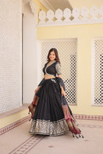 Thumbnail for Lorenvalley Black Viscose Jacquard Lehenga Choli with Gajji silk Dupatta - Distacart