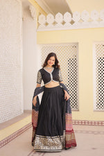 Thumbnail for Lorenvalley Black Viscose Jacquard Lehenga Choli with Gajji silk Dupatta - Distacart