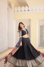 Thumbnail for Lorenvalley Black Viscose Jacquard Lehenga Choli with Gajji silk Dupatta - Distacart