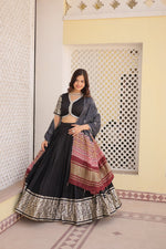 Thumbnail for Lorenvalley Black Viscose Jacquard Lehenga Choli with Gajji silk Dupatta - Distacart