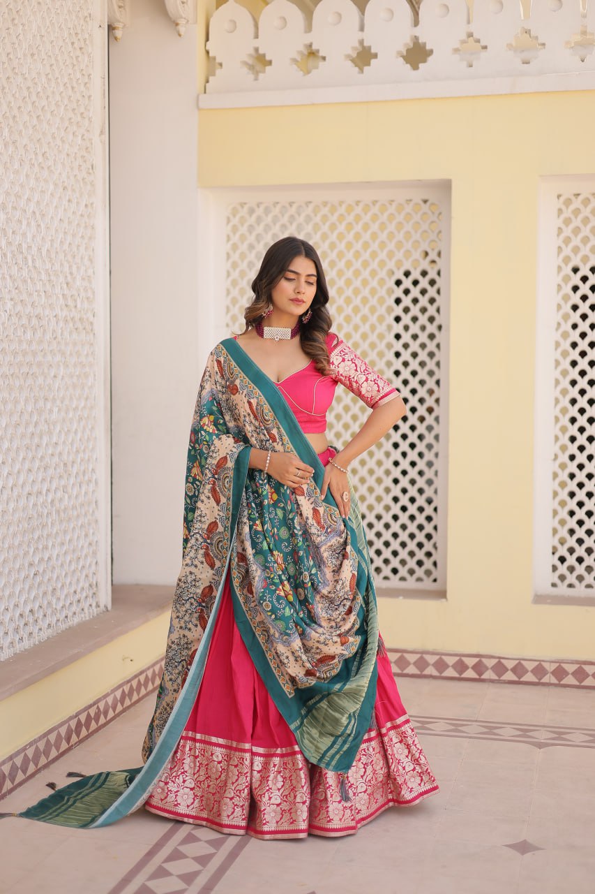 Lorenvalley Pink Viscose Jacquard Lehenga Choli with Gajji silk Dupatta - Distacart
