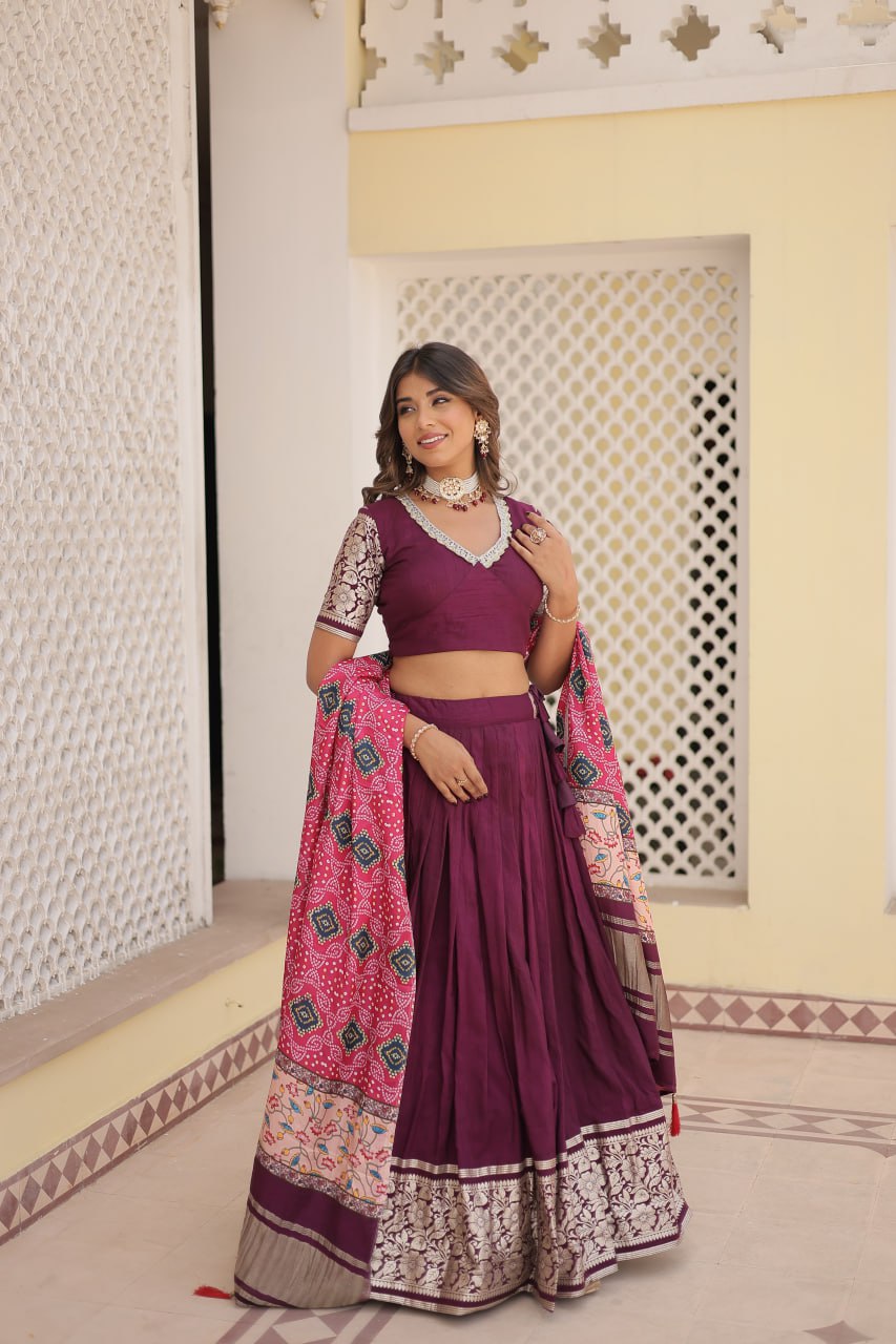 Lorenvalley Purple Viscose Jacquard Lehenga Choli with Gajji silk Dupatta - Distacart