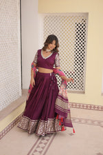 Thumbnail for Lorenvalley Purple Viscose Jacquard Lehenga Choli with Gajji silk Dupatta - Distacart