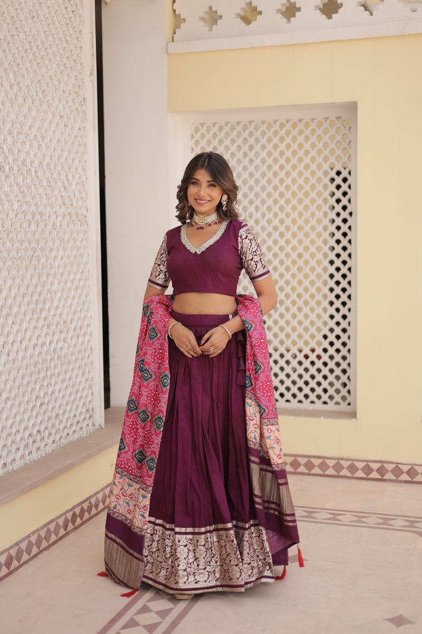Lorenvalley Purple Viscose Jacquard Lehenga Choli with Gajji silk Dupatta - Distacart