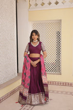 Thumbnail for Lorenvalley Purple Viscose Jacquard Lehenga Choli with Gajji silk Dupatta - Distacart