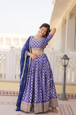 Thumbnail for Lorenvalley Blue Pure Viscose Jacquard with Embroidered Sequins work Lehenga Choli - Distacart