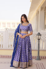 Thumbnail for Lorenvalley Blue Pure Viscose Jacquard with Embroidered Sequins work Lehenga Choli - Distacart