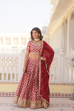 Thumbnail for Lorenvalley Maroon Pure Viscose Jacquard with Embroidered Sequins work Lehenga Choli - Distacart