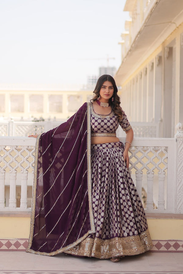 Lorenvalley Purple Pure Viscose Jacquard with Embroidered Sequins work Lehenga Choli - Distacart