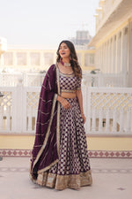Thumbnail for Lorenvalley Purple Pure Viscose Jacquard with Embroidered Sequins work Lehenga Choli - Distacart