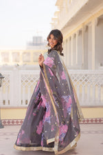 Thumbnail for Lorenvalley Grey Russian Silk Digital Printed with Embroidered Sequins work Lehenga Choli - Distacart