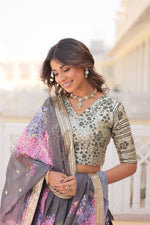 Thumbnail for Lorenvalley Grey Russian Silk Digital Printed with Embroidered Sequins work Lehenga Choli - Distacart