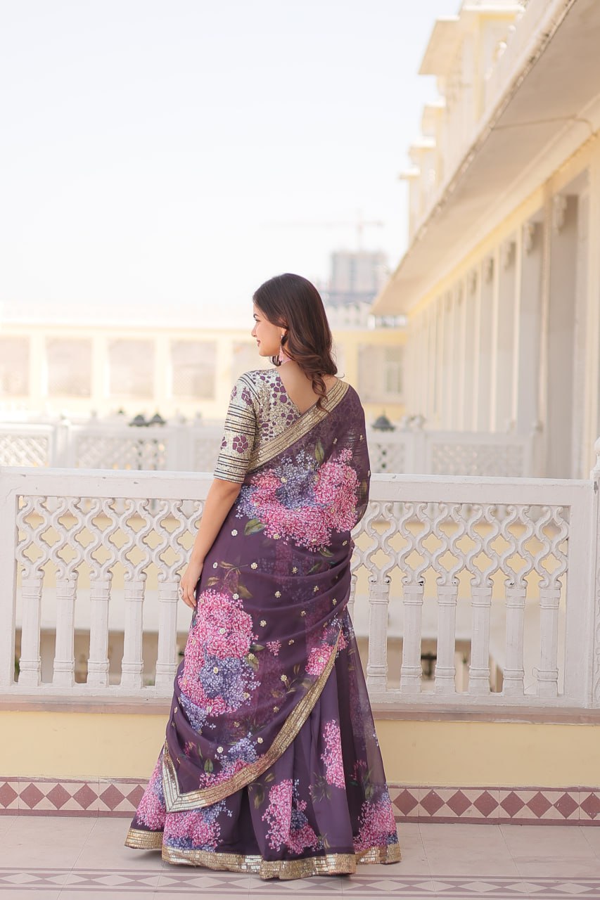 Lorenvalley Purple Russian Silk Digital Printed with Embroidered Sequins work Lehenga Choli - Distacart