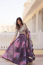 Thumbnail for Lorenvalley Purple Russian Silk Digital Printed with Embroidered Sequins work Lehenga Choli - Distacart