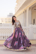 Thumbnail for Lorenvalley Purple Russian Silk Digital Printed with Embroidered Sequins work Lehenga Choli - Distacart