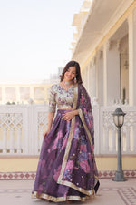 Thumbnail for Lorenvalley Purple Russian Silk Digital Printed with Embroidered Sequins work Lehenga Choli - Distacart