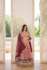 Thumbnail for Lorenvalley Pink Pure Viscose Jacquard with 2D Dyeing and Embroidered Sequins work Lehenga Choli - Distacart