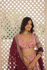 Thumbnail for Lorenvalley Pink Pure Viscose Jacquard with 2D Dyeing and Embroidered Sequins work Lehenga Choli - Distacart