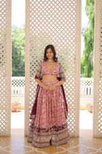 Thumbnail for Lorenvalley Pink Pure Viscose Jacquard with 2D Dyeing and Embroidered Sequins work Lehenga Choli - Distacart