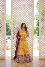 Thumbnail for Lorenvalley Yellow Pure Viscose Jacquard with 2D Dyeing and Embroidered Sequins work Lehenga Choli - Distacart