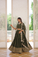 Thumbnail for Lorenvalley Green Pure Viscose Jacquard with Double Zari work Lehenga Choli - Distacart
