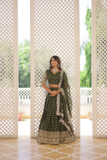 Thumbnail for Lorenvalley Green Pure Viscose Jacquard with Double Zari work Lehenga Choli - Distacart