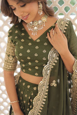 Thumbnail for Lorenvalley Green Pure Viscose Jacquard with Double Zari work Lehenga Choli - Distacart