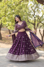 Thumbnail for Lorenvalley Purple Faux Blooming Georgette with Sequins & Thread Embroidered work Lehenga Choli - Distacart