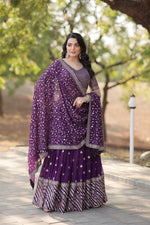 Thumbnail for Lorenvalley Purple Faux Blooming Georgette with Sequins & Thread Embroidered work Lehenga Choli - Distacart