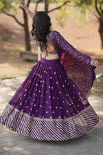 Thumbnail for Lorenvalley Purple Faux Blooming Georgette with Sequins & Thread Embroidered work Lehenga Choli - Distacart