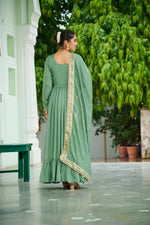 Thumbnail for Evanik Designer Vichitra Silk with Rich Embroidered Zari & Thread Work Gown Dupatta - Distacart