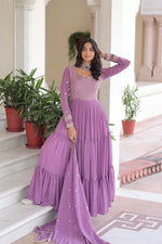 Thumbnail for Evanik Onionpink Faux Georgette With Sequins & Zari Embroidered Work Gown Dupatta - Distacart