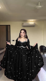 Thumbnail for Evanik Black Faux Georgette With Embroidered Sequence Work Anarkali Suit