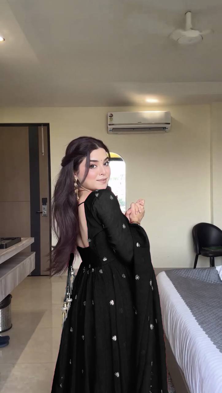 Evanik Black Faux Georgette With Embroidered Sequence Work Anarkali Suit