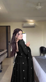 Thumbnail for Evanik Black Faux Georgette With Embroidered Sequence Work Anarkali Suit