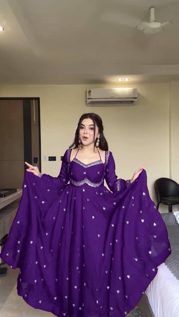 Evanik Purple Faux Georgette With Embroidered Sequence Work Anarkali Suit - Distacart