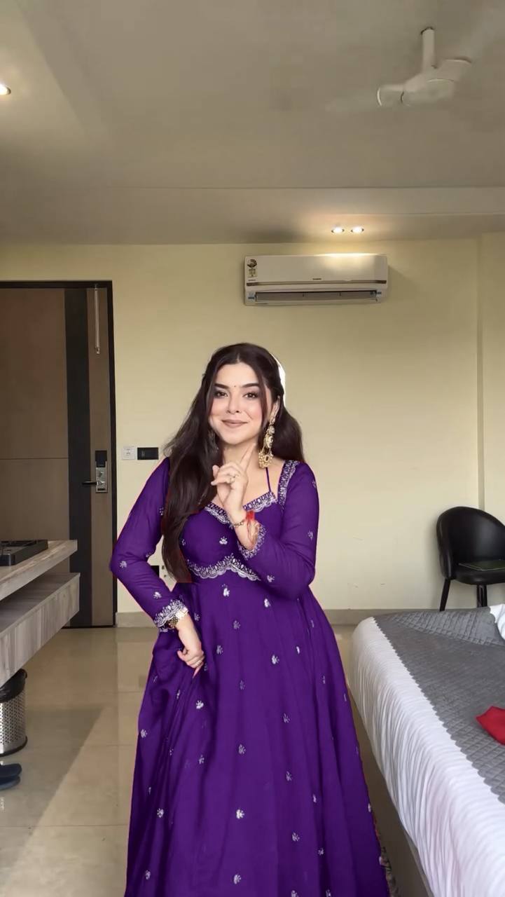 Evanik Purple Faux Georgette With Embroidered Sequence Work Anarkali Suit - Distacart